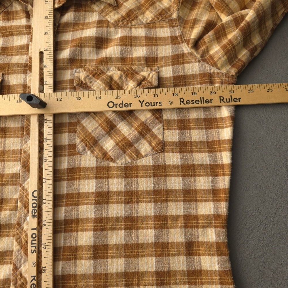 Vintage 70s Golden Horse Brown Plaid Western Pearl Snap Shirt Large - Picture 7 of 10